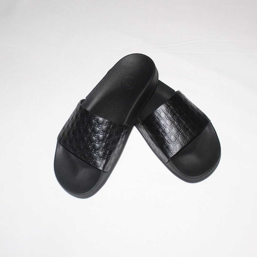 BALMAIN MEN'S CALYPSO BLACK LEATHER SLIDES EU39/ US 6